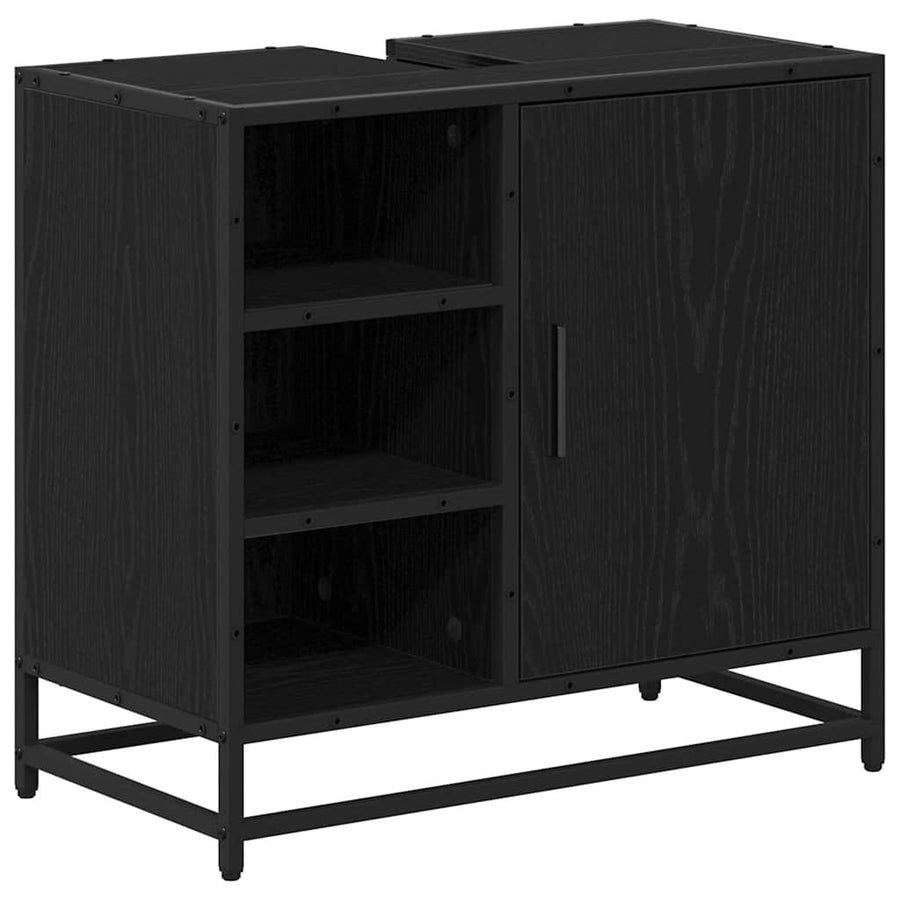Badkamermeubelset met lade 3 pcs Zwart Eiken Bewerkt hout