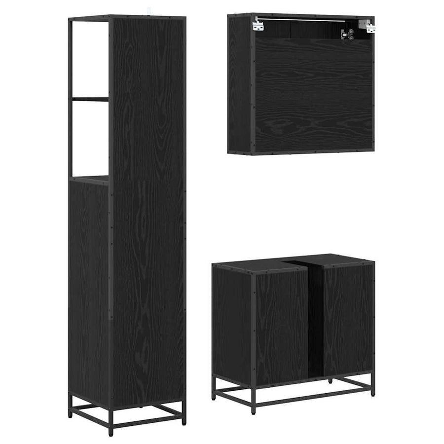 Badkamermeubelset met lade 3 pcs Zwart Eiken Bewerkt hout