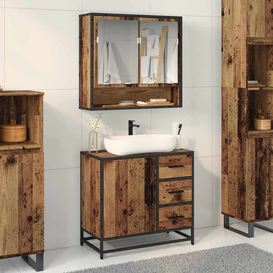 Badkamermeubelset met lade 2 pcs Oud Hout Bewerkt hout