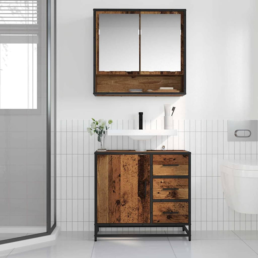 Badkamermeubelset met lade 2 pcs Oud Hout Bewerkt hout