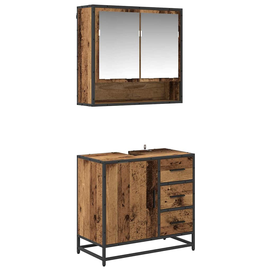 Badkamermeubelset met lade 2 pcs Oud Hout Bewerkt hout
