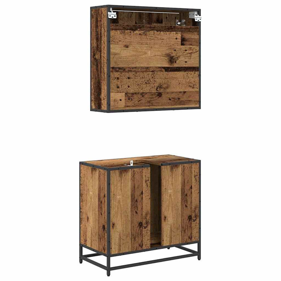 Badkamermeubelset met lade 2 pcs Oud Hout Bewerkt hout