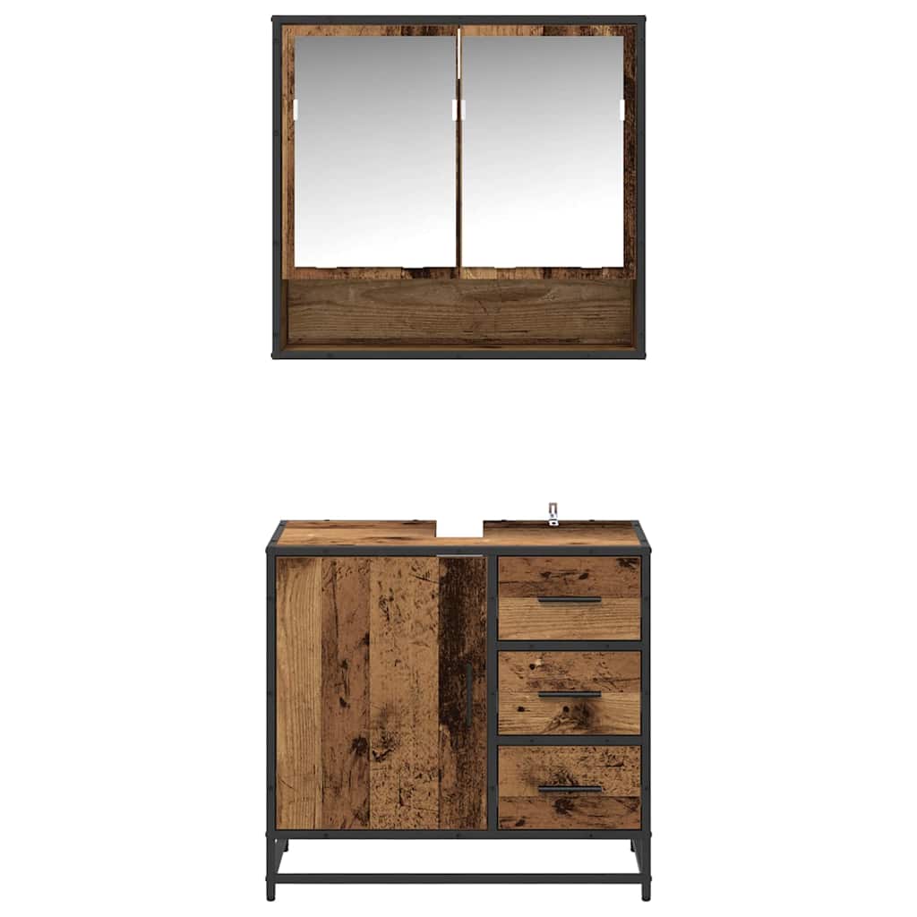 Badkamermeubelset met lade 2 pcs Oud Hout Bewerkt hout