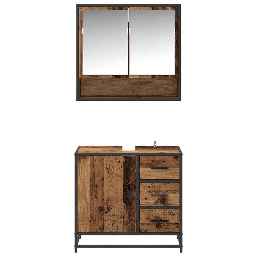 Badkamermeubelset met lade 2 pcs Oud Hout Bewerkt hout