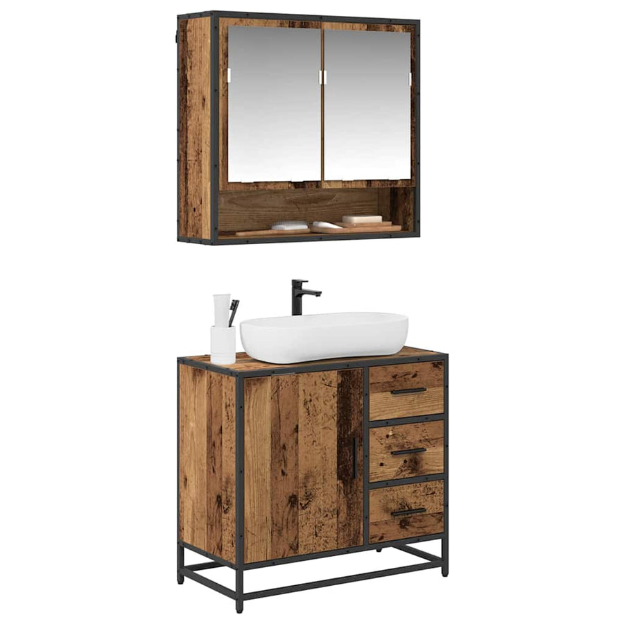 Badkamermeubelset met lade 2 pcs Oud Hout Bewerkt hout
