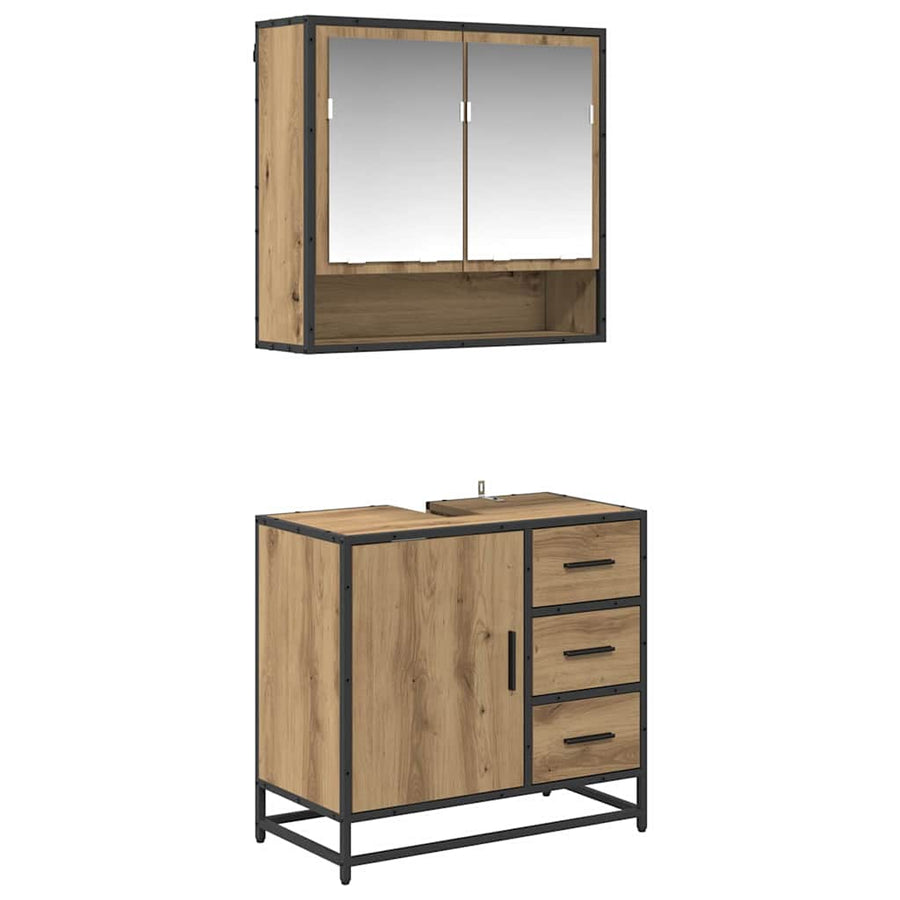 Badkamermeubelset met lade 2 pcs Artisan Eiken Bewerkt hout