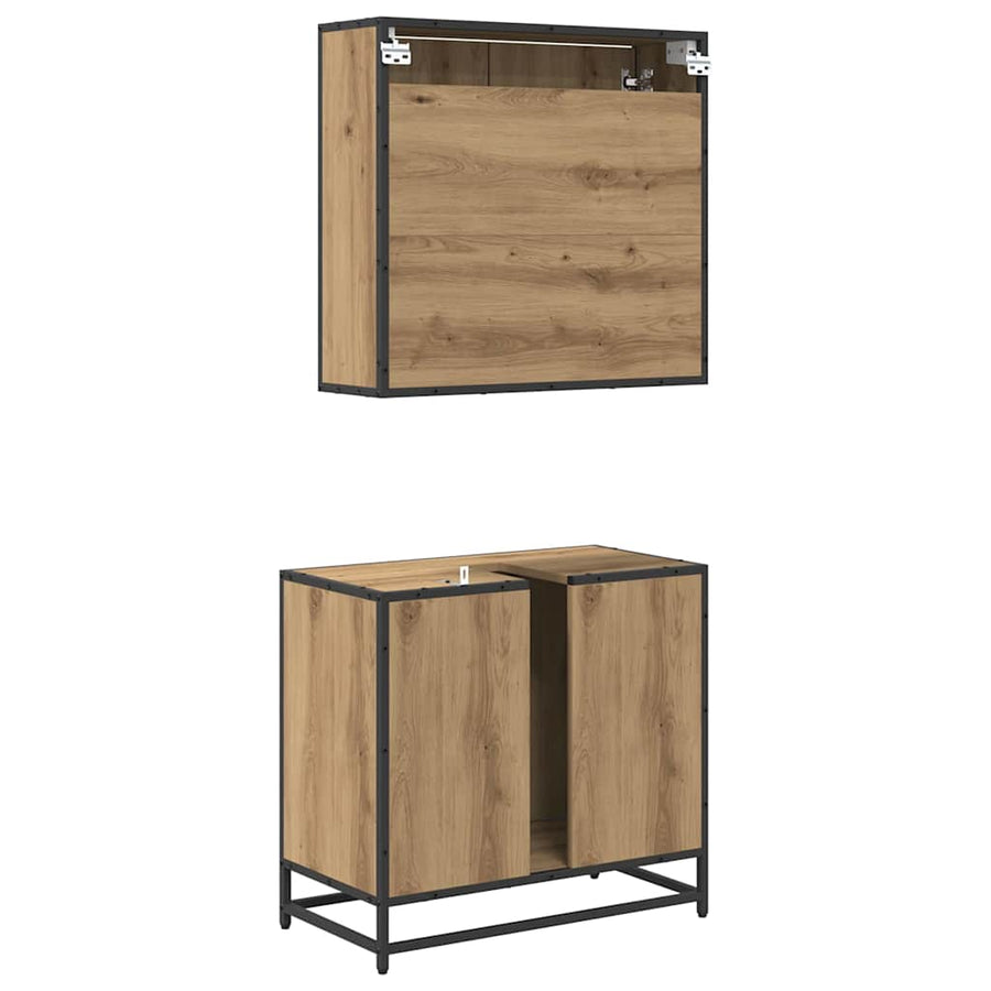 Badkamermeubelset met lade 2 pcs Artisan Eiken Bewerkt hout
