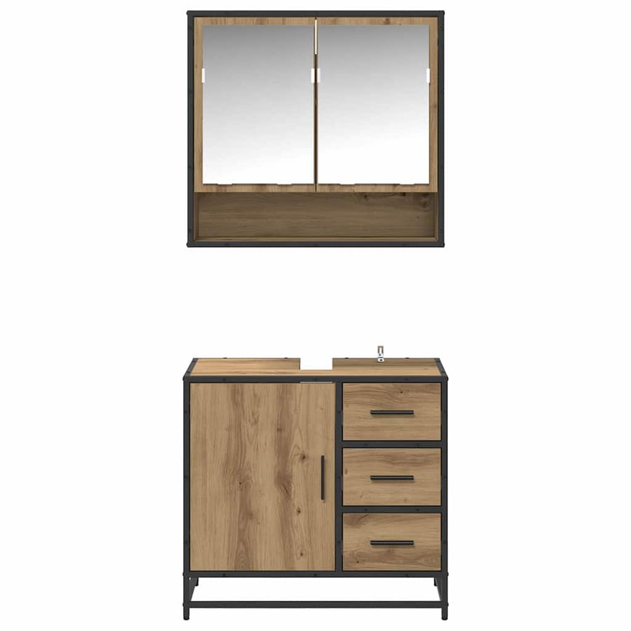Badkamermeubelset met lade 2 pcs Artisan Eiken Bewerkt hout