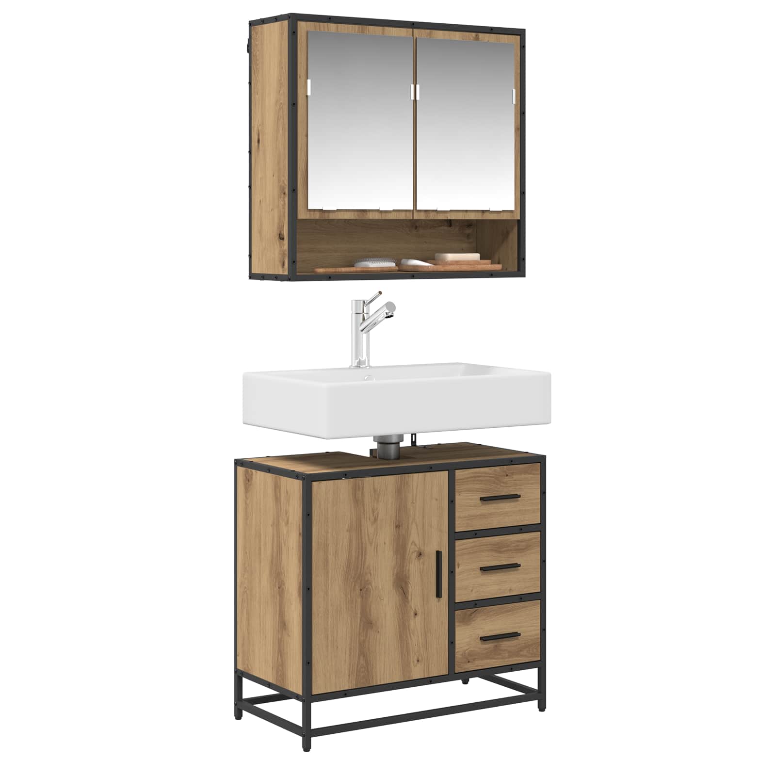 Badkamermeubelset met lade 2 pcs Artisan Eiken Bewerkt hout
