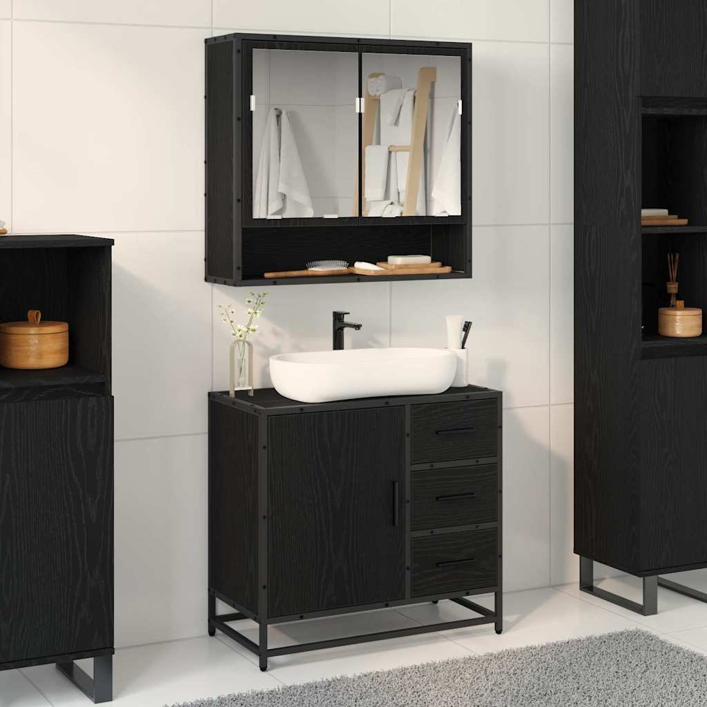 Badkamermeubelset met lade 2 pcs Zwart Eiken Bewerkt hout