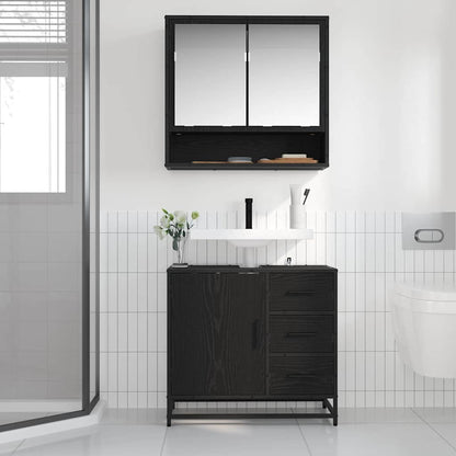 Badkamermeubelset met lade 2 pcs Zwart Eiken Bewerkt hout