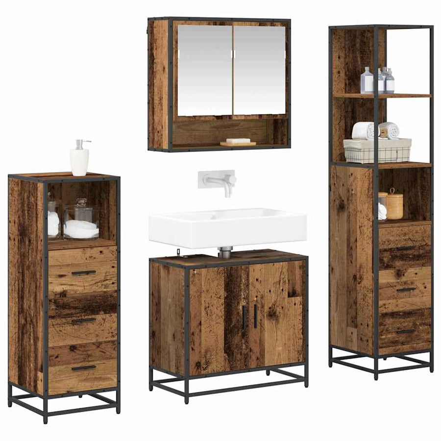 Badkamermeubelset 4 pcs Oud hout 65 x 33 x 60 cm Bewerkt hout