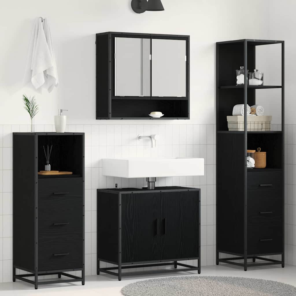 Badkamermeubelset met lade 4 pcs Zwart eiken 65 x 33 x 60 cm