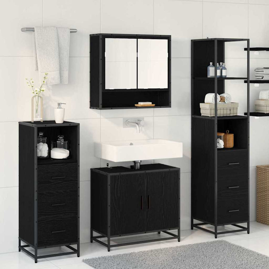 Badkamermeubelset met lade 4 pcs Zwart eiken 65 x 33 x 60 cm