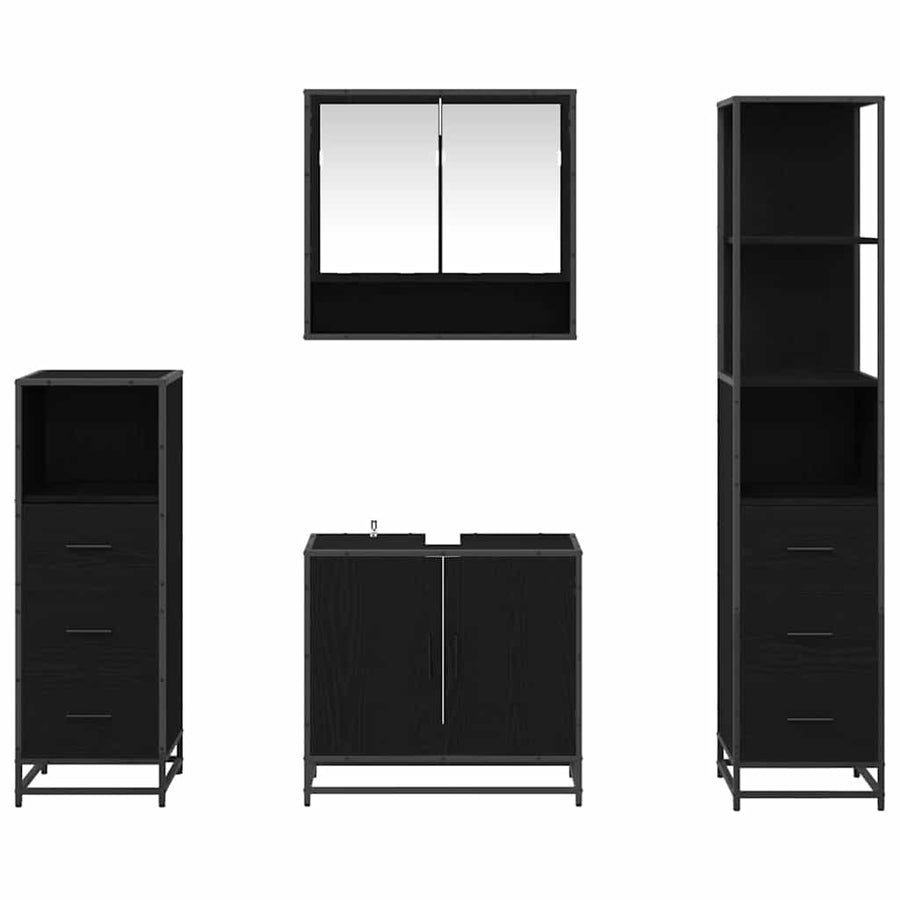 Badkamermeubelset met lade 4 pcs Zwart eiken 65 x 33 x 60 cm