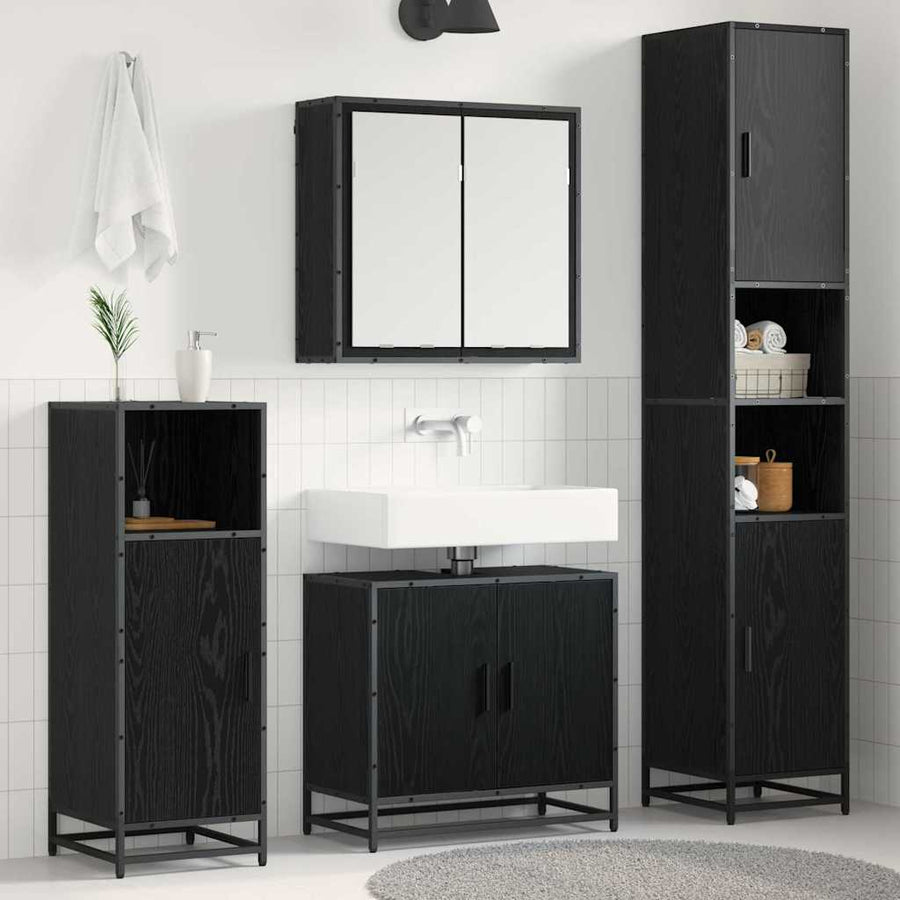 Badkamermeubelset met opslag 4 pcs Zwart eiken 65 x 33 x 60 cm