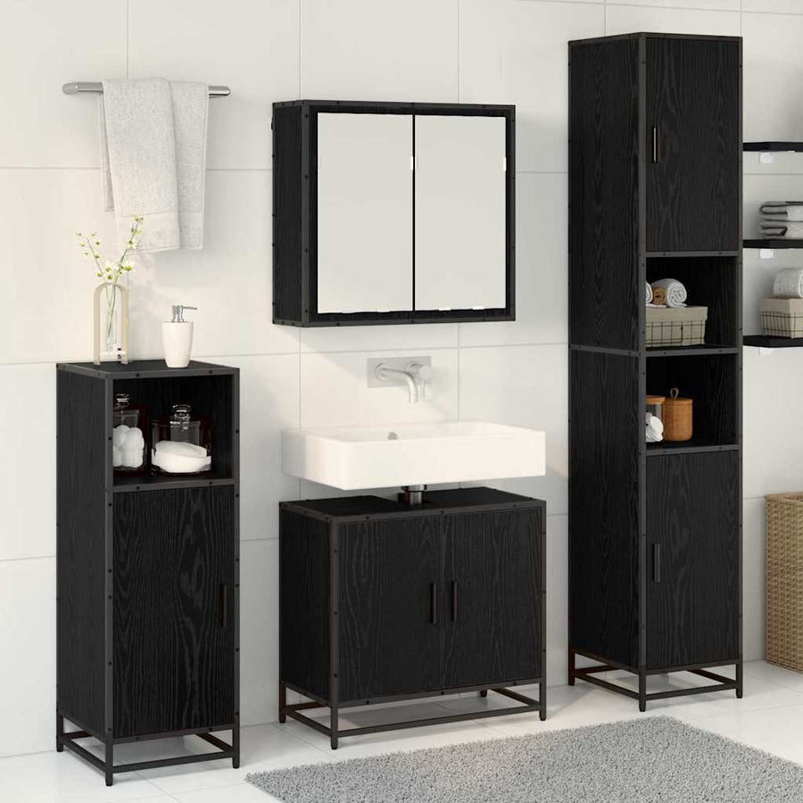 Badkamermeubelset met opslag 4 pcs Zwart eiken 65 x 33 x 60 cm