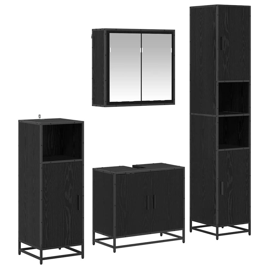 Badkamermeubelset met opslag 4 pcs Zwart eiken 65 x 33 x 60 cm