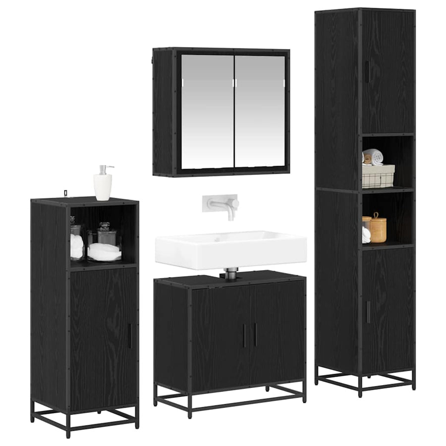 Badkamermeubelset met opslag 4 pcs Zwart eiken 65 x 33 x 60 cm