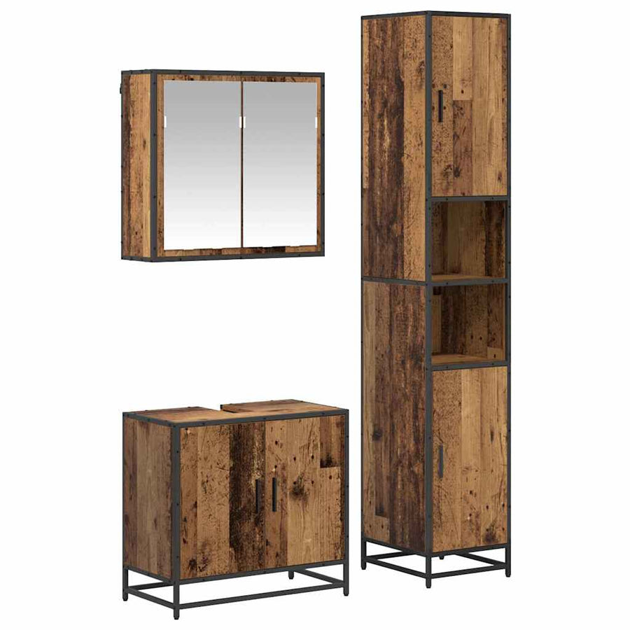 Badkamermeubelset 3 pcs Oud hout 65 x 33 x 60 cm Bewerkt hout