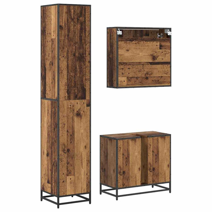 Badkamermeubelset 3 pcs Oud hout 65 x 33 x 60 cm Bewerkt hout