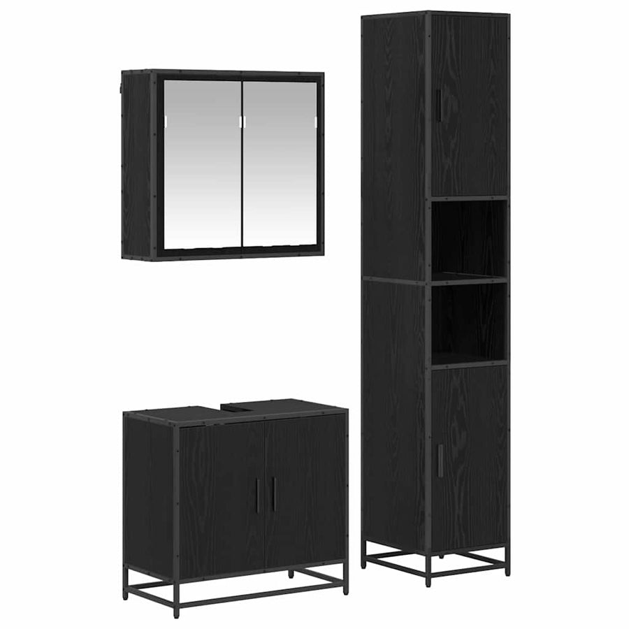 Badkamermeubelset met opslag 3 pcs Zwart eiken 65 x 33 x 60 cm