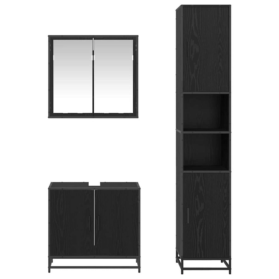 Badkamermeubelset met opslag 3 pcs Zwart eiken 65 x 33 x 60 cm