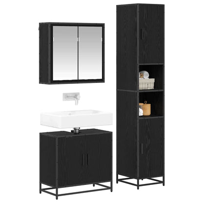 Badkamermeubelset met opslag 3 pcs Zwart eiken 65 x 33 x 60 cm