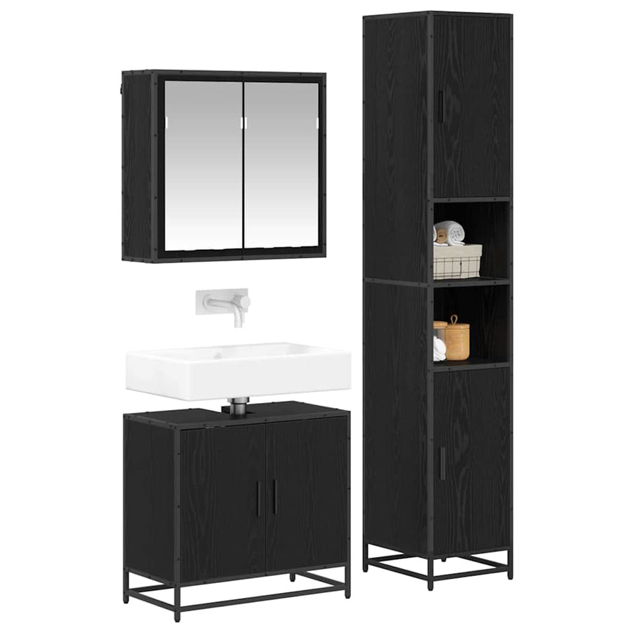 Badkamermeubelset met opslag 3 pcs Zwart eiken 65 x 33 x 60 cm