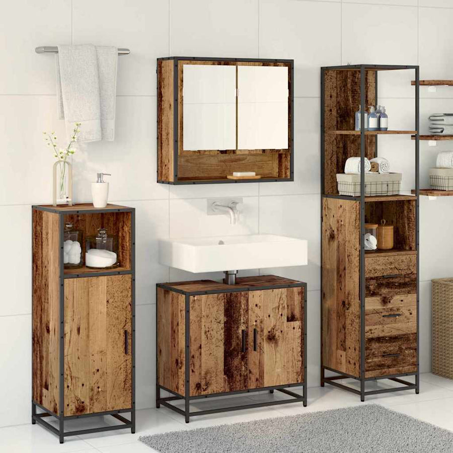 Badkamermeubelset met lade 3 pcs Oud Hout Bewerkt hout