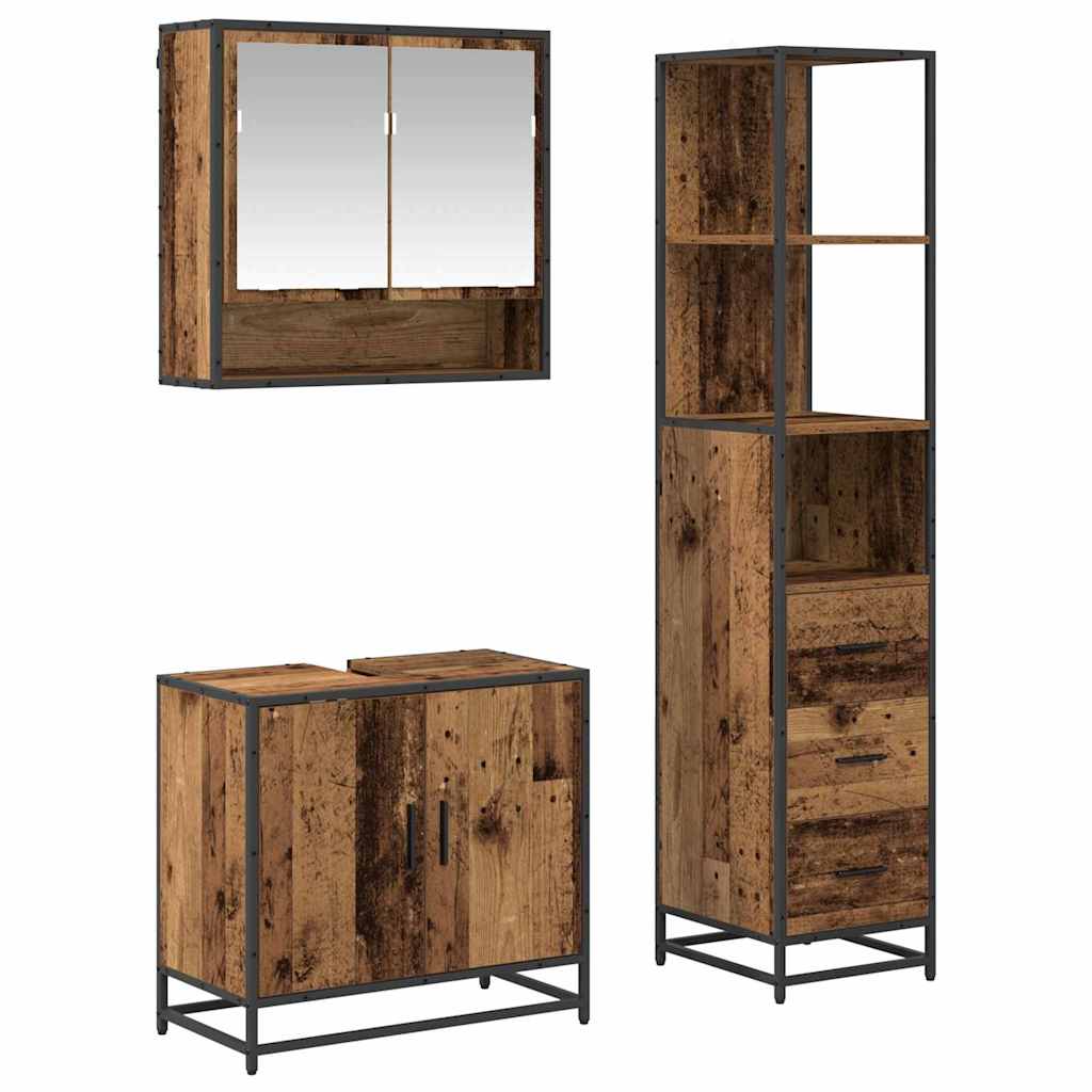 Badkamermeubelset met lade 3 pcs Oud Hout Bewerkt hout