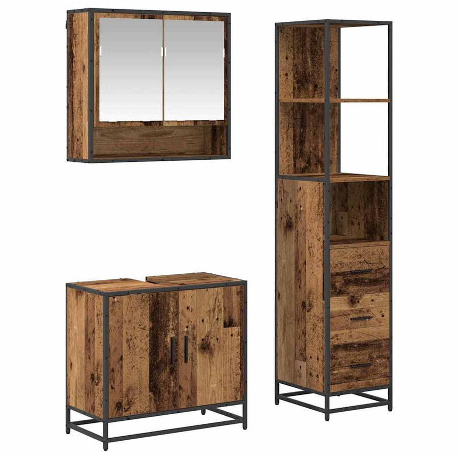 Badkamermeubelset met lade 3 pcs Oud Hout Bewerkt hout