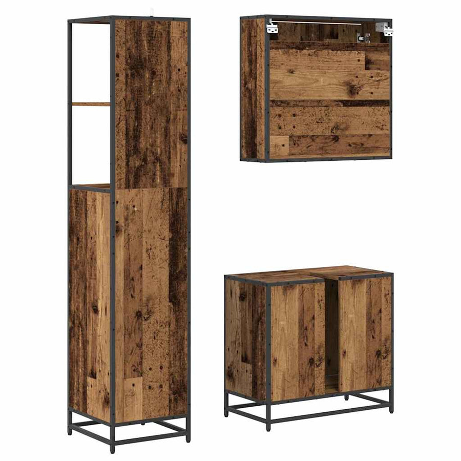 Badkamermeubelset met lade 3 pcs Oud Hout Bewerkt hout