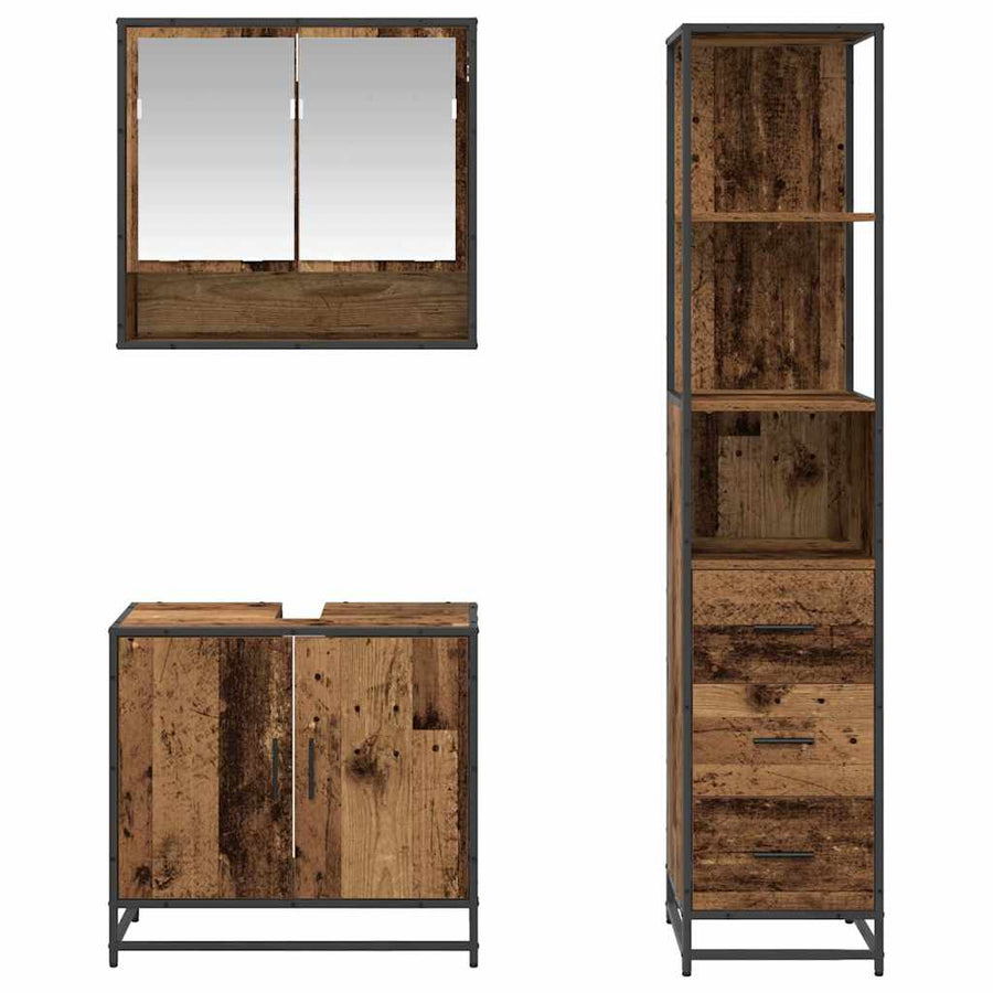 Badkamermeubelset met lade 3 pcs Oud Hout Bewerkt hout