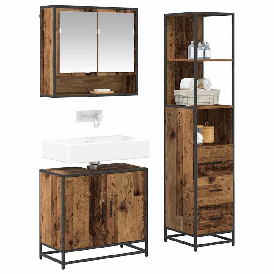 Badkamermeubelset met lade 3 pcs Oud Hout Bewerkt hout