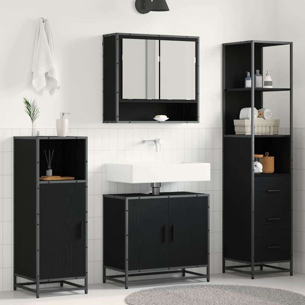 Badkamermeubelset met lade 3 pcs Zwart Eiken Bewerkt hout