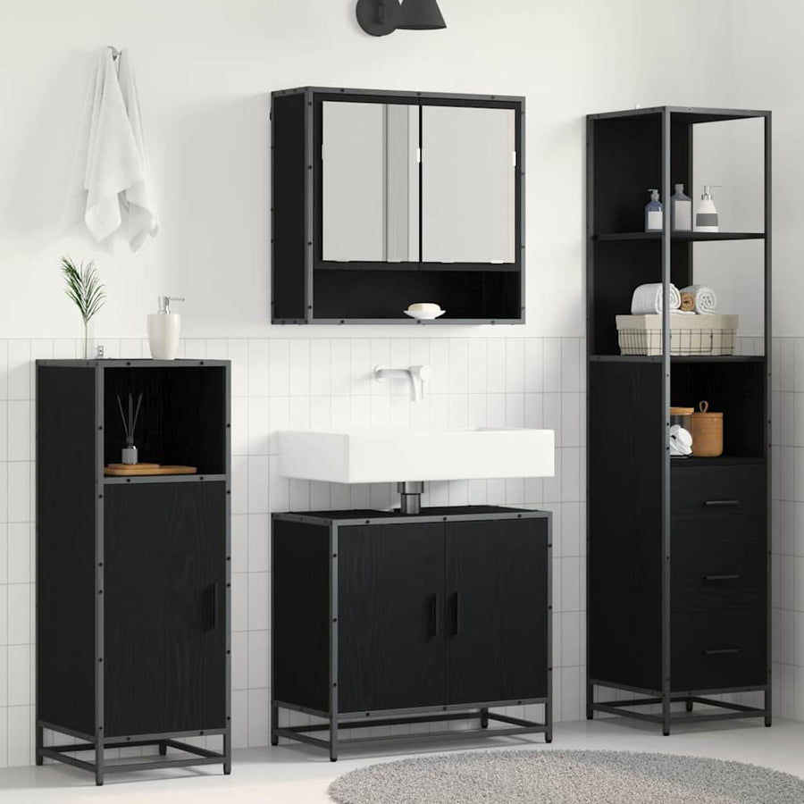 Badkamermeubelset met lade 3 pcs Zwart Eiken Bewerkt hout