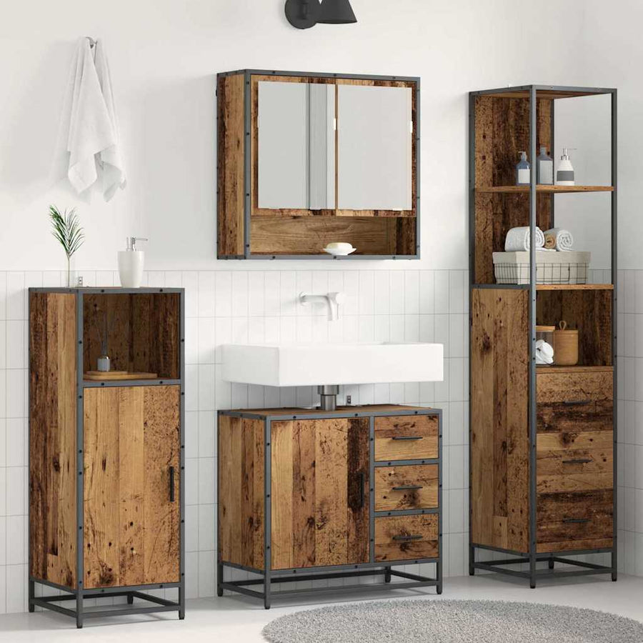 Badkamermeubelset met lade 3 pcs Oud Hout Bewerkt hout