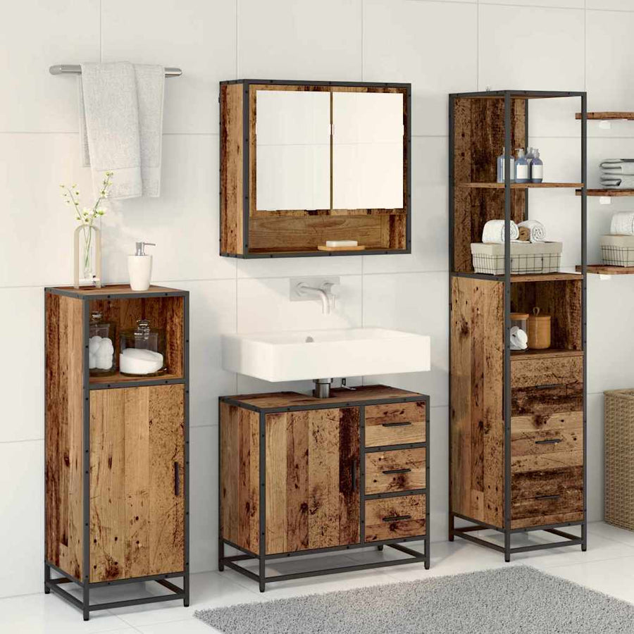 Badkamermeubelset met lade 3 pcs Oud Hout Bewerkt hout