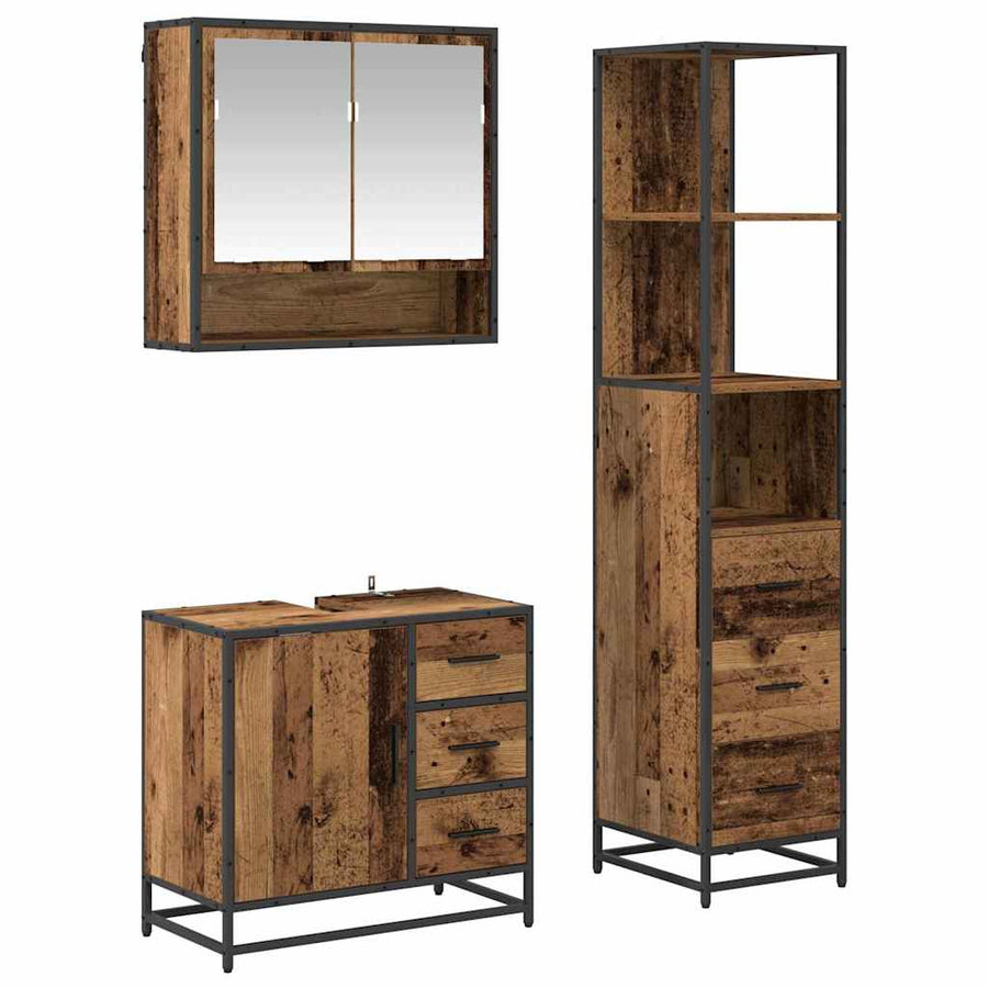 Badkamermeubelset met lade 3 pcs Oud Hout Bewerkt hout