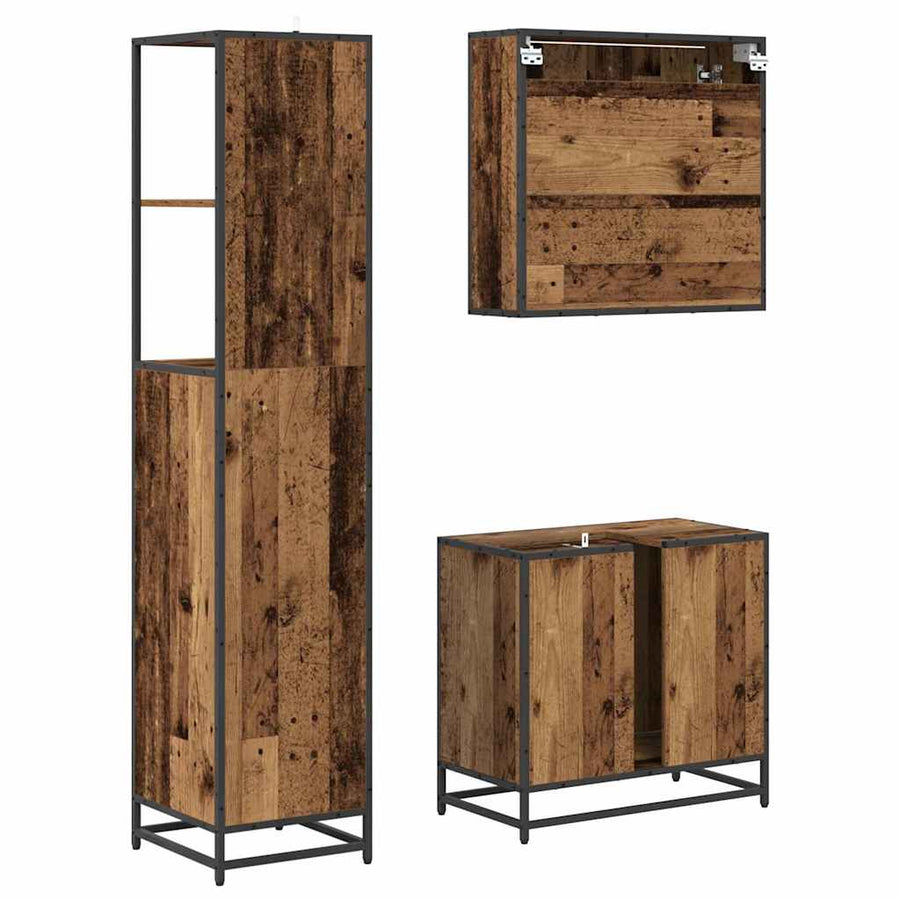 Badkamermeubelset met lade 3 pcs Oud Hout Bewerkt hout