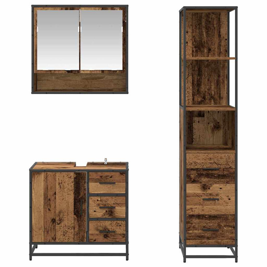 Badkamermeubelset met lade 3 pcs Oud Hout Bewerkt hout