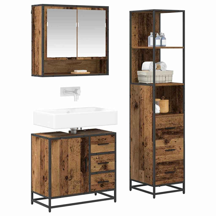 Badkamermeubelset met lade 3 pcs Oud Hout Bewerkt hout