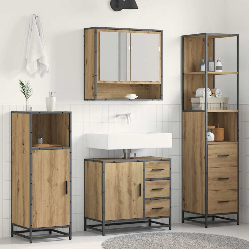 Badkamermeubelset met lade 3 pcs Artisan Eiken Bewerkt hout