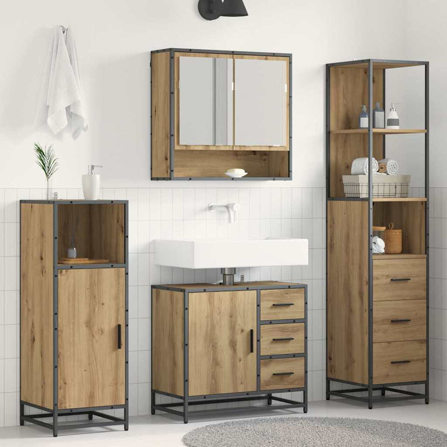 Badkamermeubelset met lade 3 pcs Artisan Eiken Bewerkt hout
