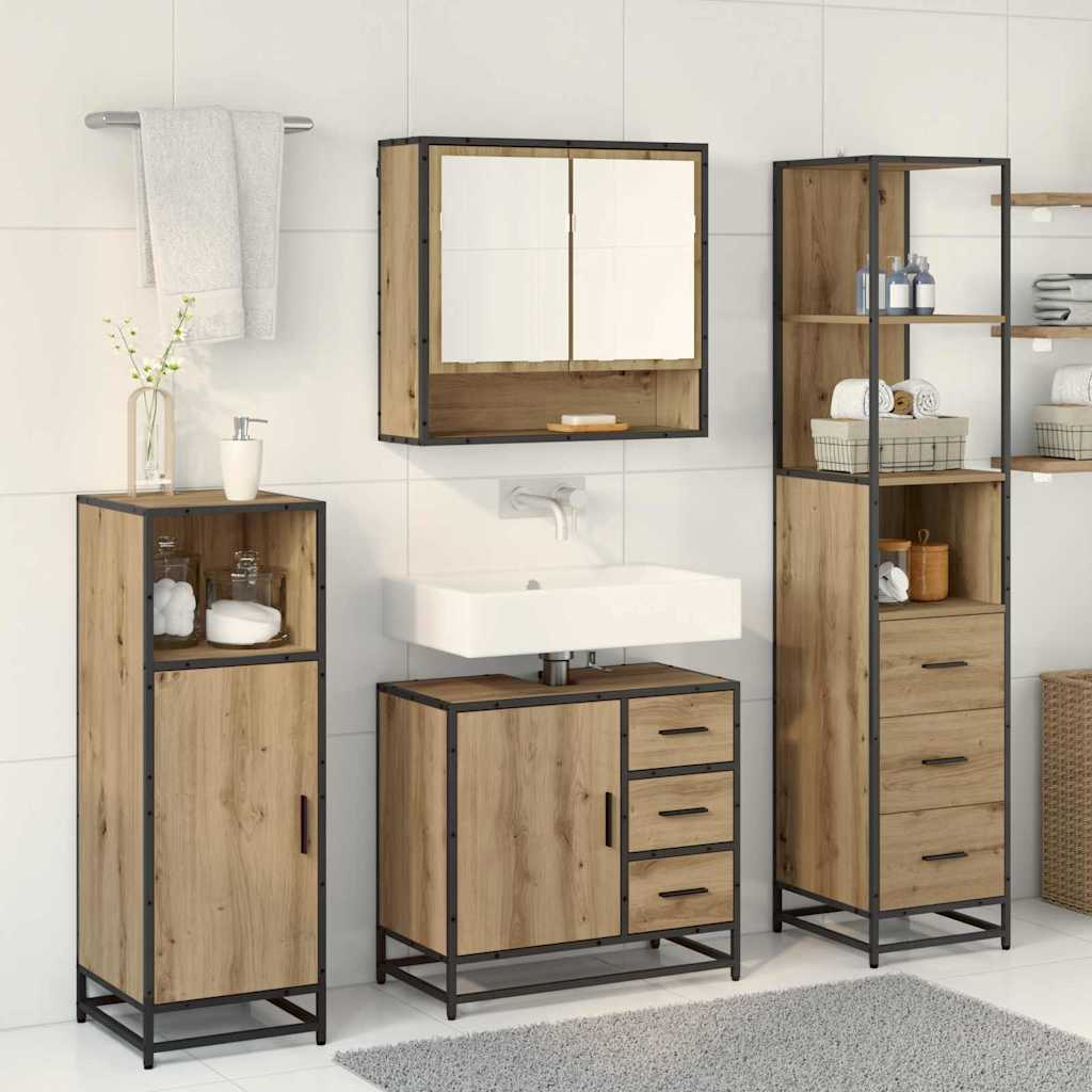 Badkamermeubelset met lade 3 pcs Artisan Eiken Bewerkt hout