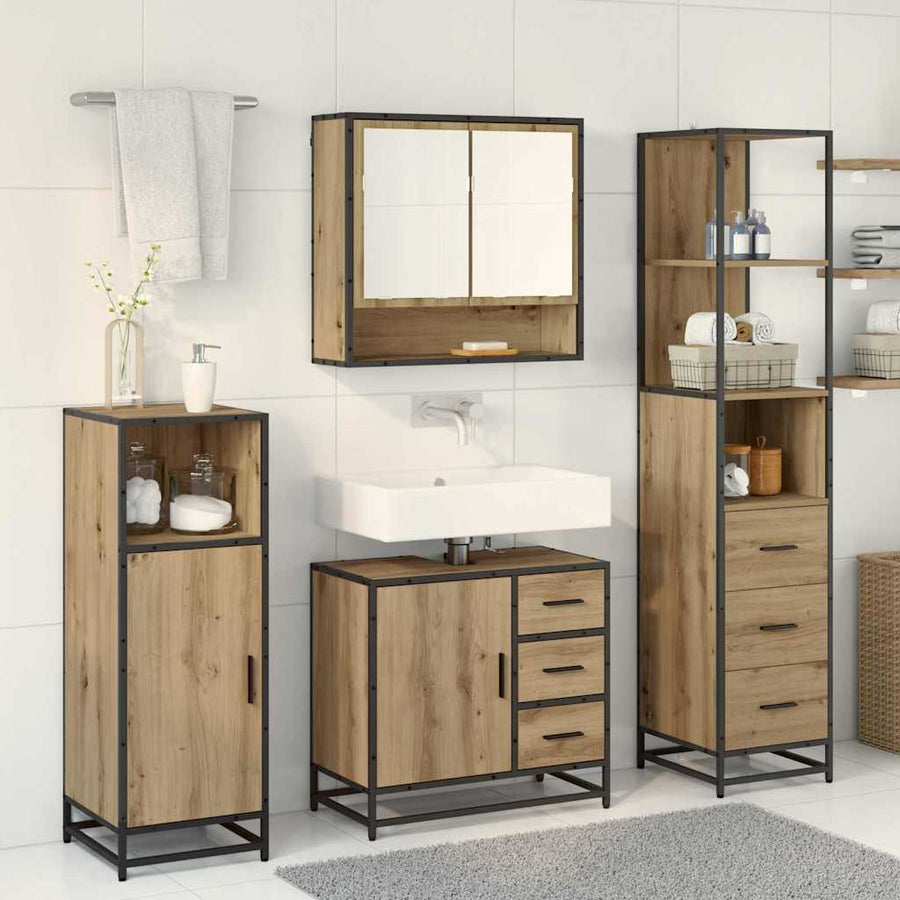 Badkamermeubelset met lade 3 pcs Artisan Eiken Bewerkt hout