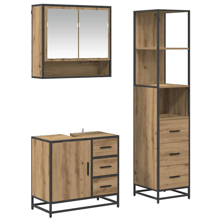 Badkamermeubelset met lade 3 pcs Artisan Eiken Bewerkt hout