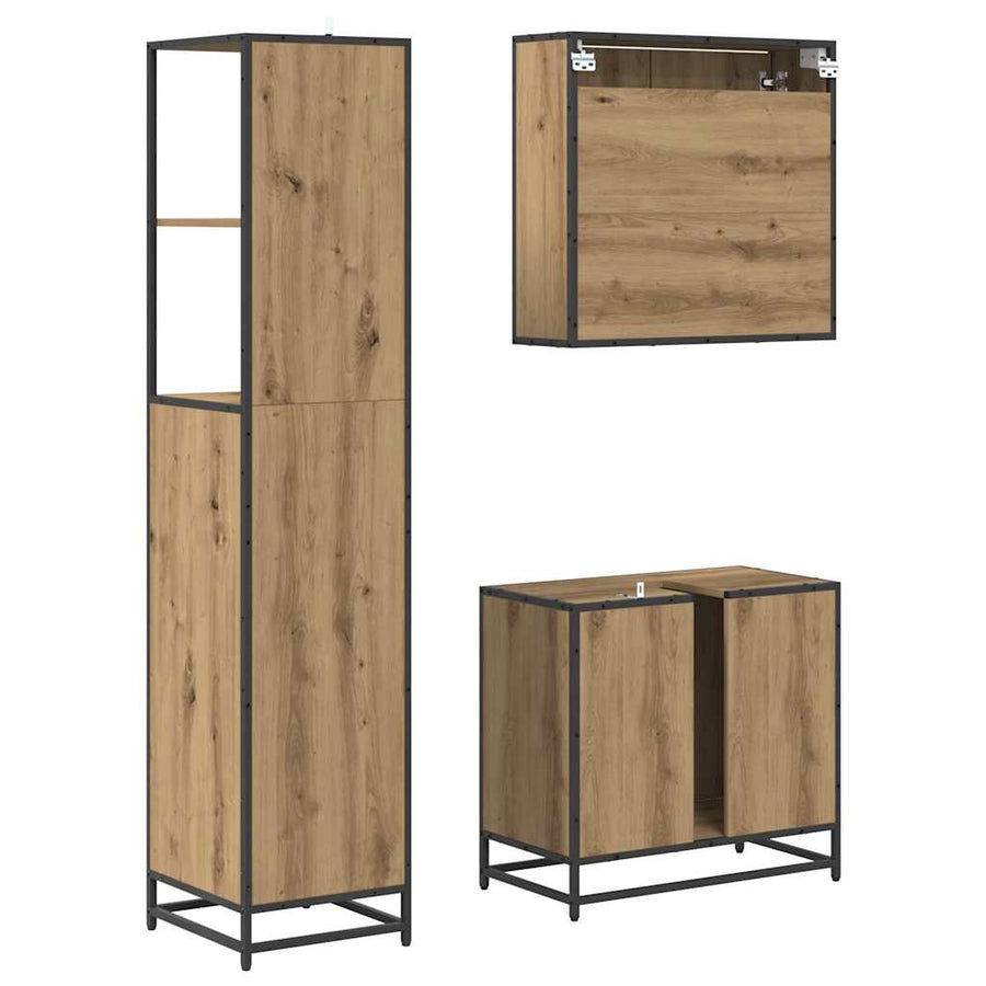Badkamermeubelset met lade 3 pcs Artisan Eiken Bewerkt hout