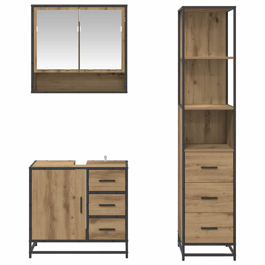 Badkamermeubelset met lade 3 pcs Artisan Eiken Bewerkt hout